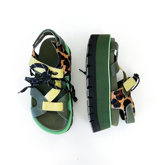 FARM Rio Shoes - Farm Rio Platform Sandals Green Yellow and Leaopard
